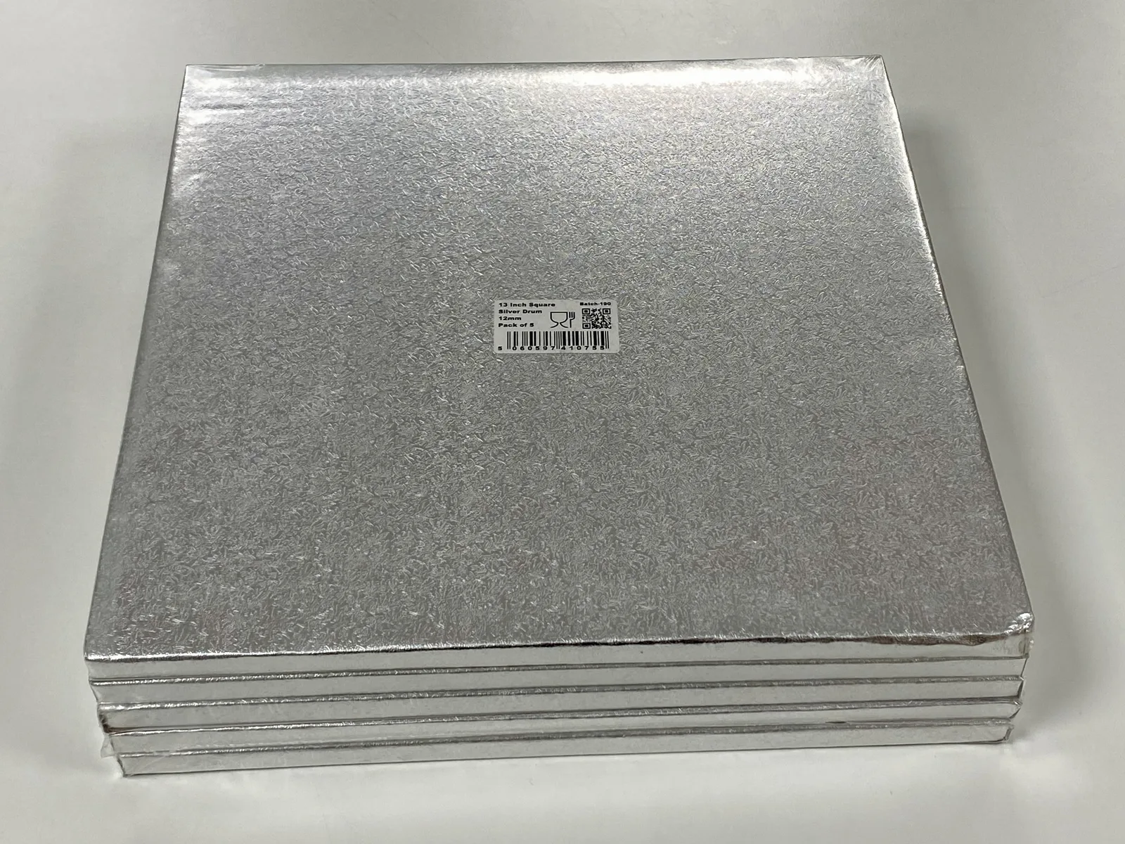 Pack of five square 13-inch silver cake drums